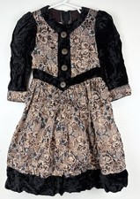 Vintage Jessica McClintock Gunne Sax Girls Velvet Black Gold Dress Size 5