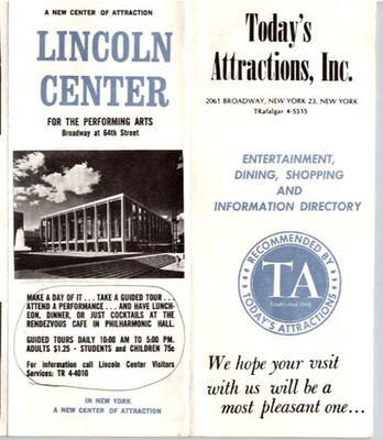 1965  New York  Lincoln Center  Performing Arts  Broadway  Vintage Brochure