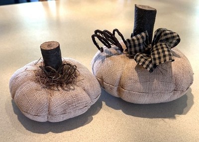 Primitive/Country Fall Halloween Grungy PUMPKIN w/ Real Stem Set(2) Handmade
