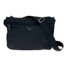 Prada Nylon Leather Tessuto Logo Shoulder Bag Women Black One Size 635146