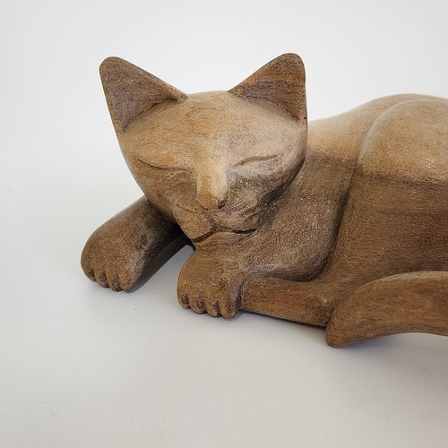 Figura de colección escultura estatua gatito siamés gato durmiente tallada - Imagen 4 de 11