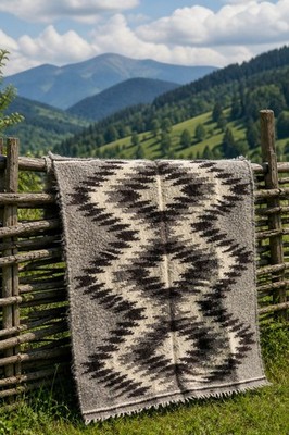 Ukrainische Wolldecke Lizhnyk 145x202cm Handarbeit Boho Überwurf Teppich