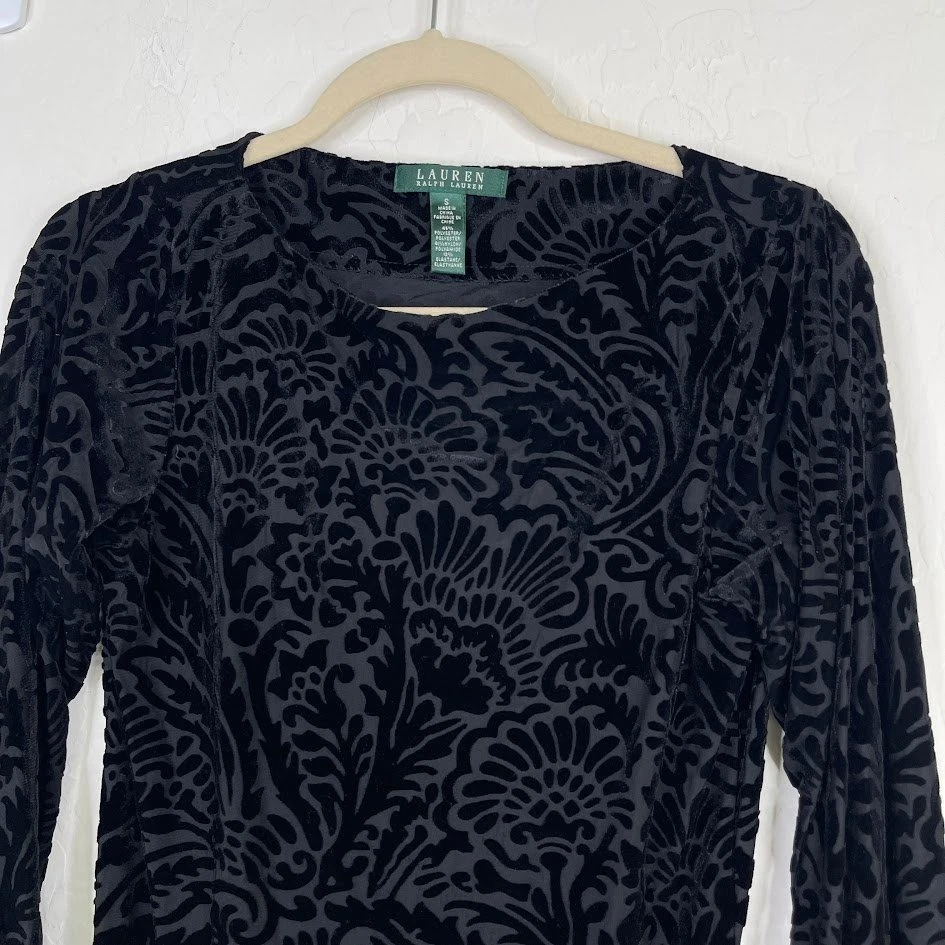 LRL Ralph Lauren Mujer Terciopelo Floral Vaina Vestido Capricho Fiesta Negro Talla S Foto 3 de 4