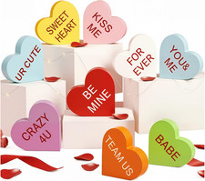 Valentines Day Decorations, 9 PCS Double Printed Wooden Conversation Hearts S...