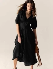 Marks & Spencer Womens Black Cotton Regular Midi Dress - M&S