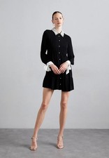 Alice + Olivia Pearl Collar Meeko Embellished Mini Shirt Dress Size 4 New
