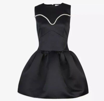 TANYA TAYLOR Embellished Satin Flare Mini Dress Sz 0 Noaki Black Cocktail  Sequin | eBay