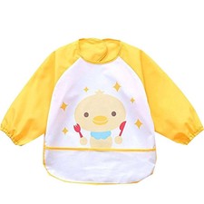 Smock Bib - Long Sleeve Bib for Infants Toddlers Elastic Cuffs,Catch-All Pocket