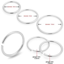Sterling silver split ring nose hoop ear cartilage lip stud 10, 8 OR 6mm earring