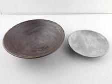 Patterned Design Art Pottery Plate and Bowl White Brown Signed Unknown A+ COND