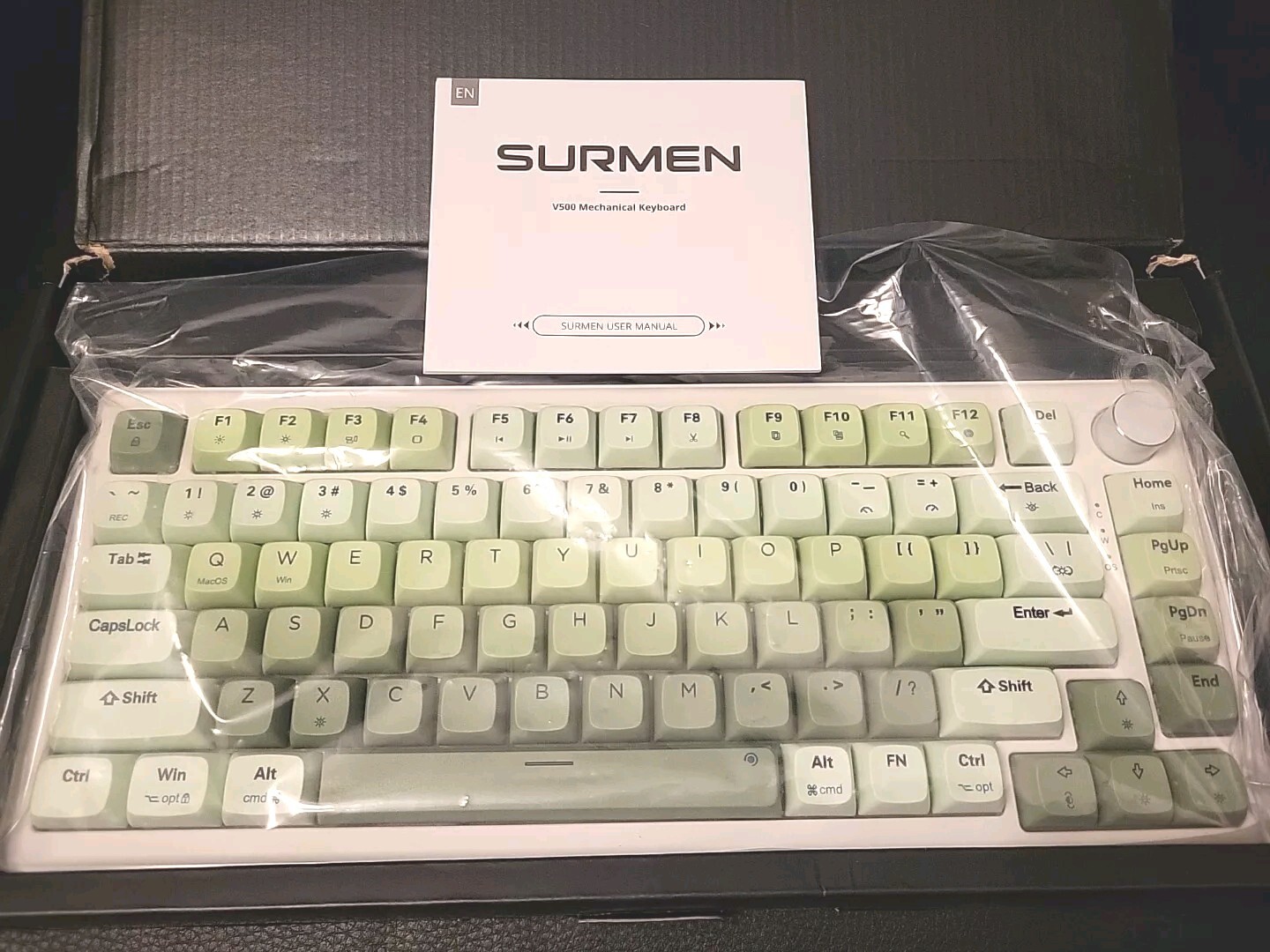 SURMEN V500 Mechanical Keyboard 75% Wired Gaming Keyboard W/Knob Light Green NEW-image