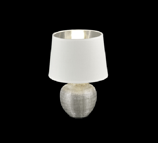 Lampada Tavolo Abat Jour Elegante Ceramica Argento Bianca Luperor GD Trio