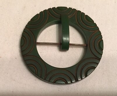 Vintage Green Round Art Deco Carved Bakelite Belt Buckle | eBay display picture 1