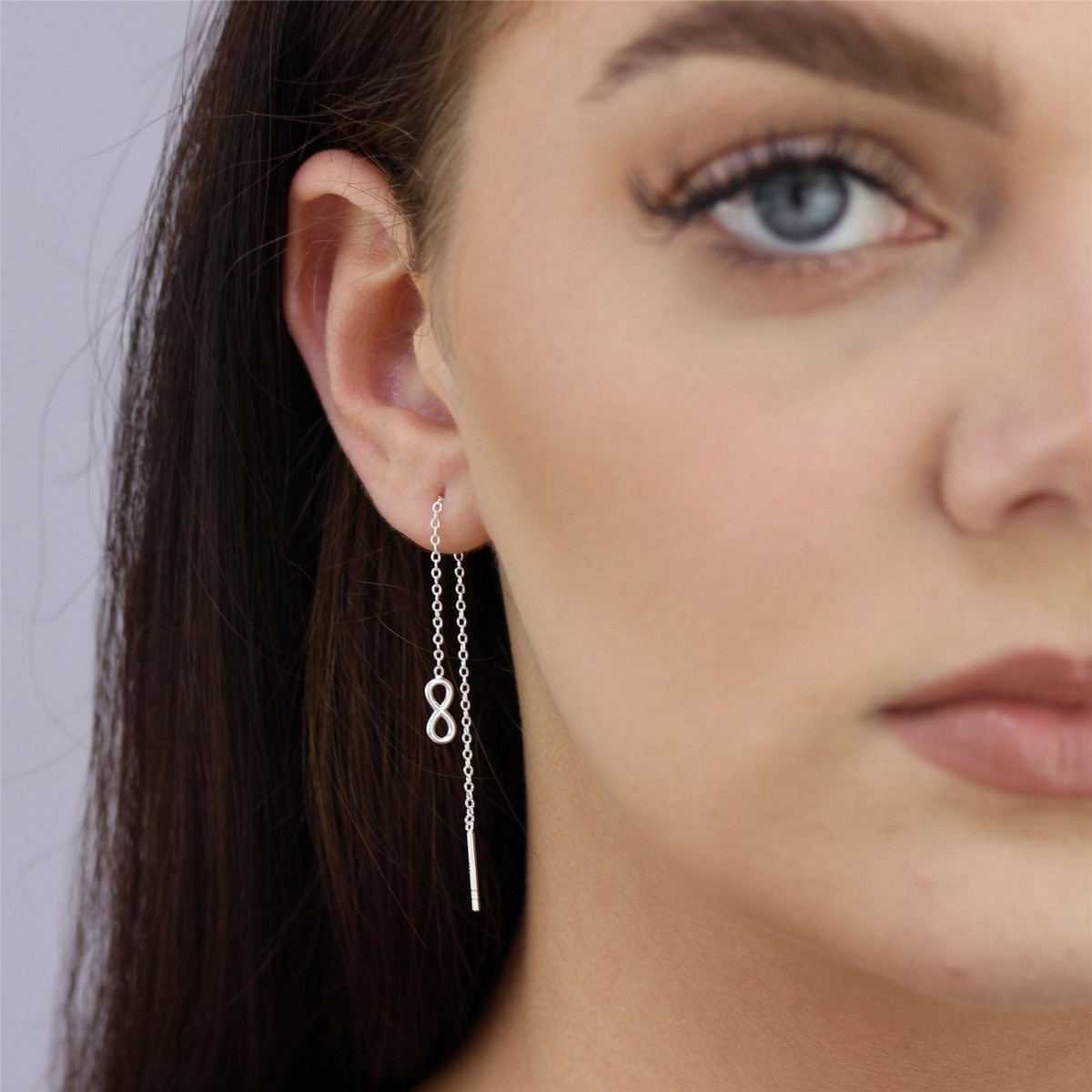Sterling Silver Infinity Symbol Pull-Through Earrings - Dangle Style, 925 Silver, Love & Forever Theme