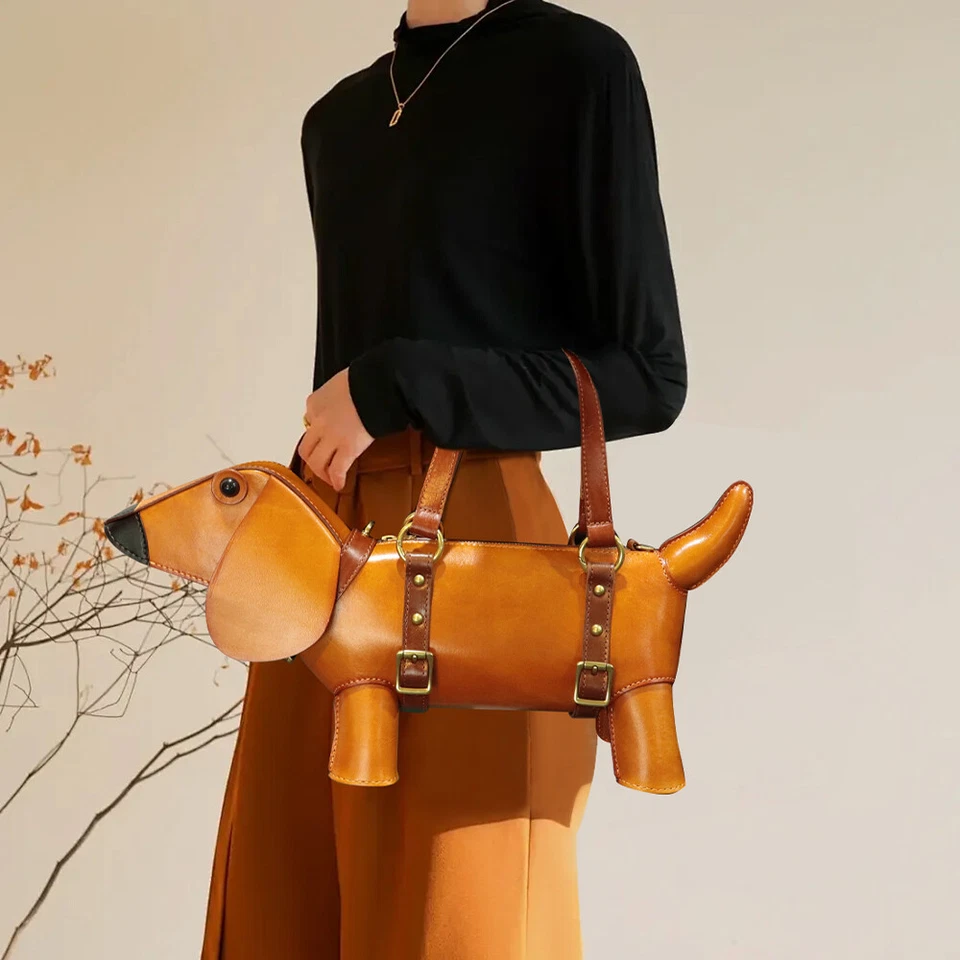 Cartera y bolso de mano de cuero genuino para mujer lindo bolso bandolera con forma de perro Foto 4 de 4