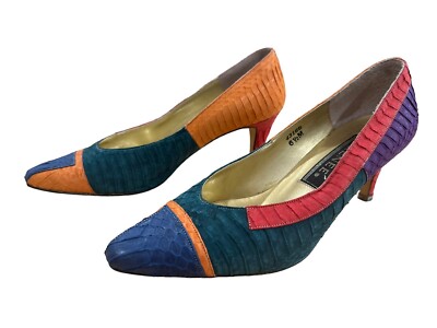J RENEE Fabulous Multi COLOR BLOCK Heels Pumps Blue