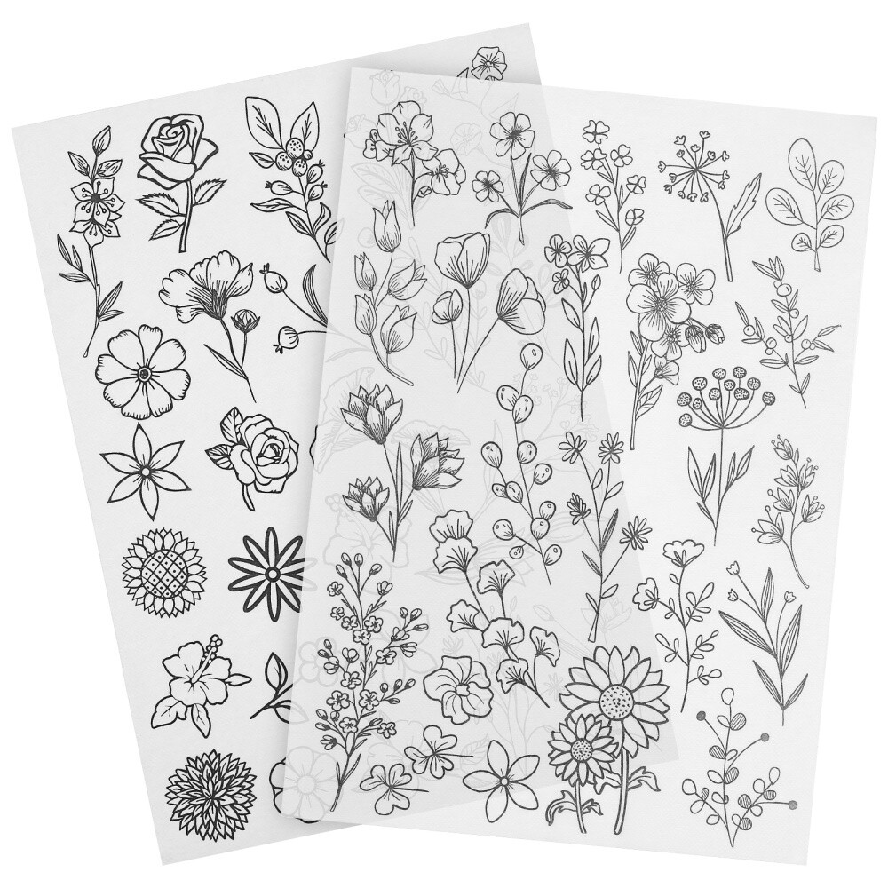 2 Sheets Embroidery Patterns Water Soluble Flower Stickers Kits