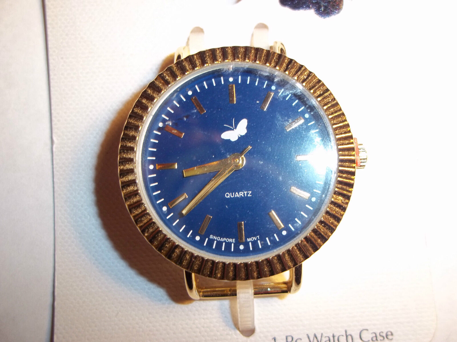 GOLD & BLUE Solid Bar Watch Face with WHITE Butterfly J-79