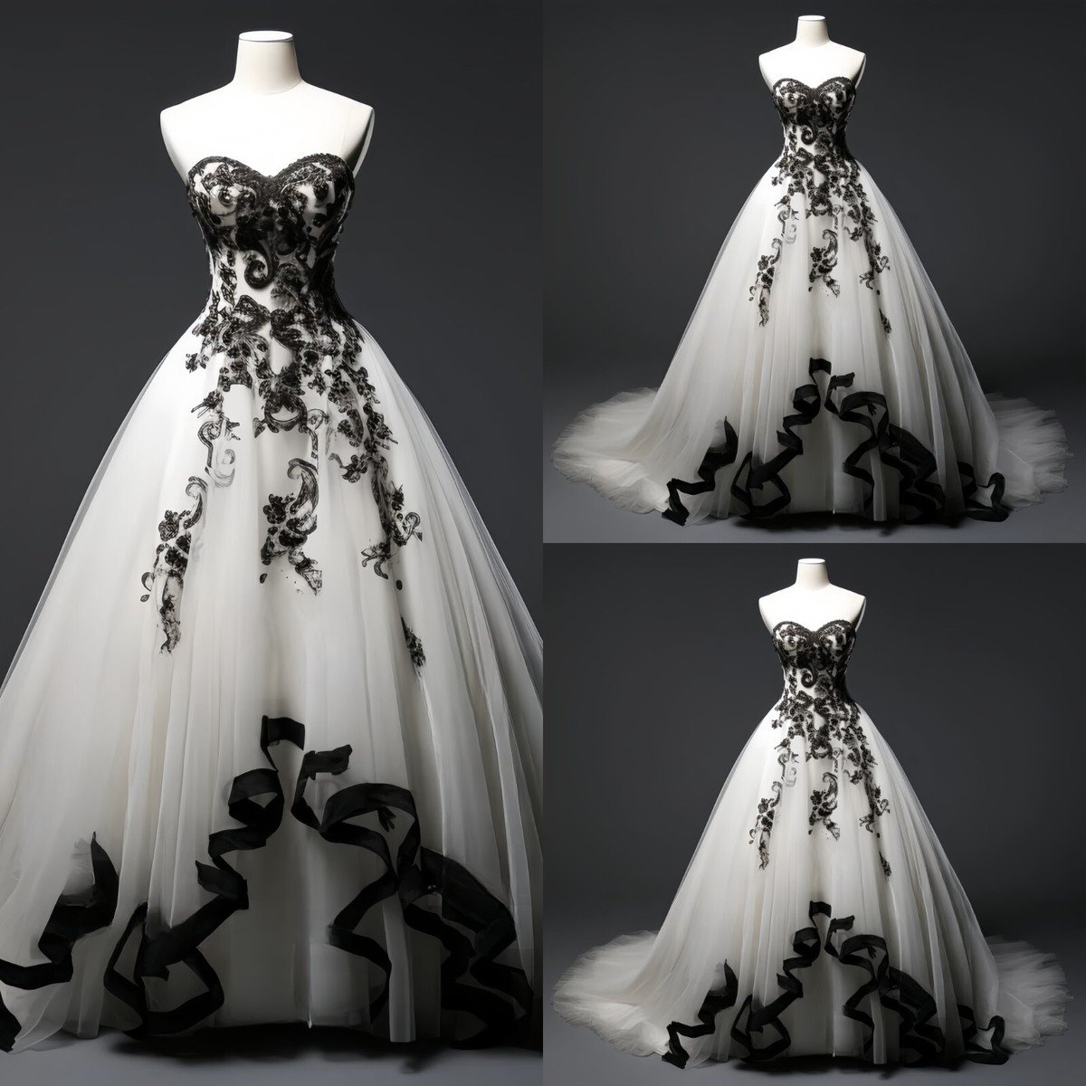 used black wedding dress A-line Black Tulle Lace Beach Unique Vintage Wedding Dresses, Bridal G –  bridalsew main image 1