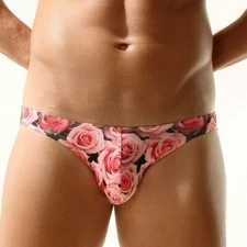 Mens Sexy Bikini Low Rise Brief Male U-convex Pouch Printed Underwear Shorts