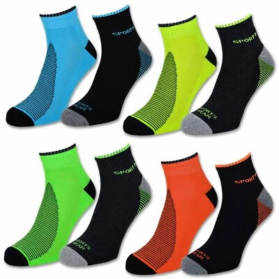 SOCKENKAUF24 4 | 6 | 12 pares de calcetines deportivos para hombre y mujer con suela de rizo NEÓN