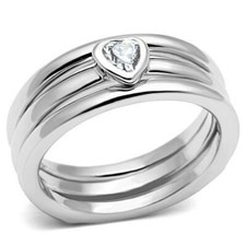 Ladies ring set heart cz guard solitaire engagement wedding band  silver new 027