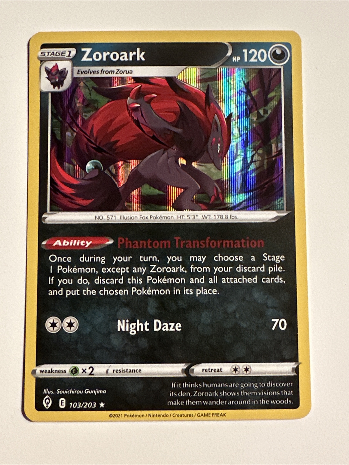 Pokemon Card Evolving Skies Zoroark 103/203 Holo Rare - NM/MT