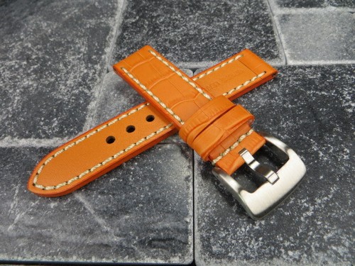 20 mm GRANDE Correa de Cuero COCODRI Naranja Grueso Banda de Reloj Cinturón Blanco para BREITLING - Imagen 4 de 9