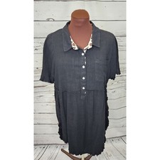 Umgee Black Linen Distressed Shirt Dress Size Small