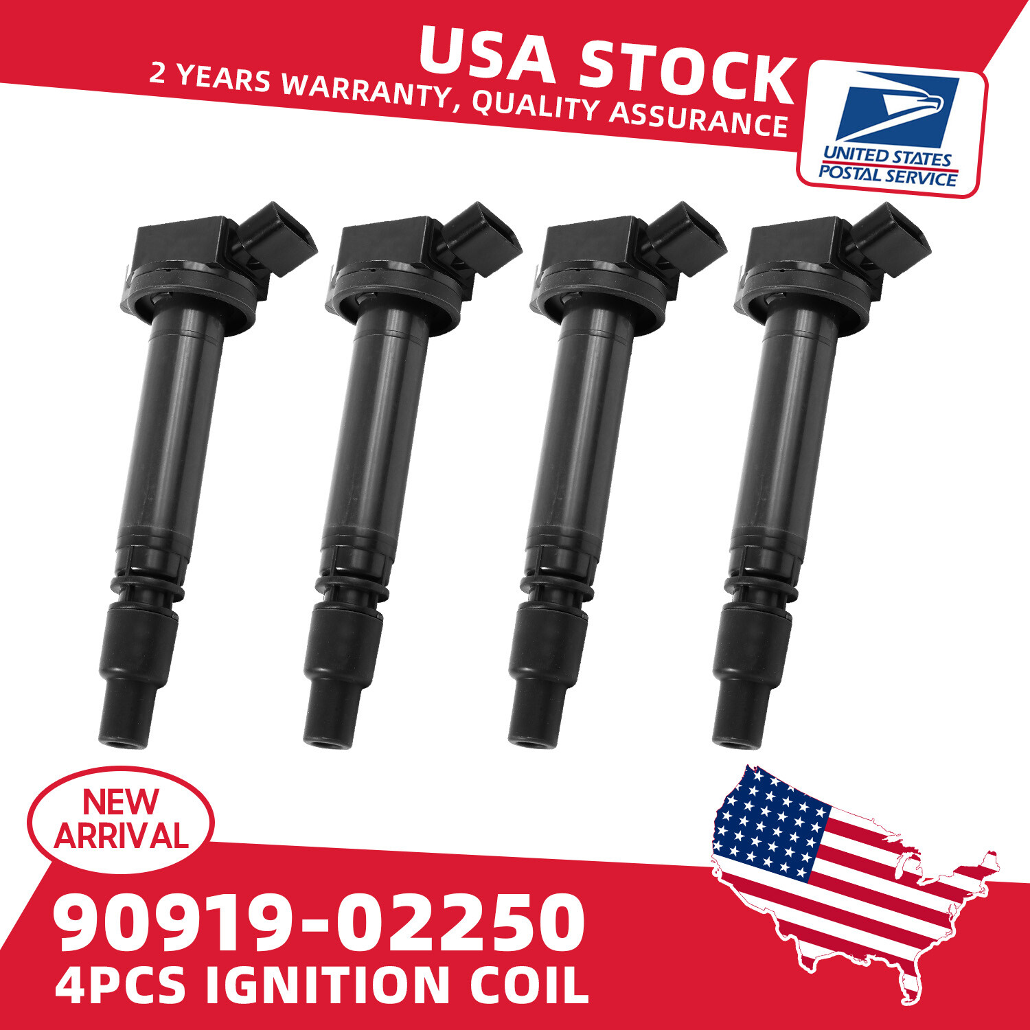 4-Pack Ignition Coils for 2007-2016 Toyota Camry 3.5L & IS350 - OEM 90919-02250