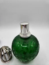 Hand Blown Glass Oil Lamp Burner Green with Etching