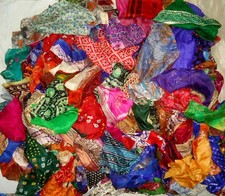 BBI LOT 100 PURE SILK Antique Vintage Sari REMNANT Fabric 100 GRAMS MIXED COLOR