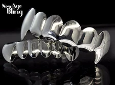 Custom Fit Fangs Silver Plated Teeth Grillz Caps Top & Bottom Set + Molds