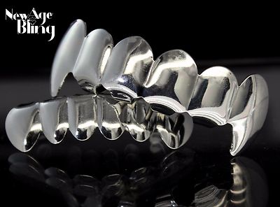 Custom Fit Fangs Silver Plated Teeth Grillz Caps Top & Bottom Set + Molds - Foto 11
