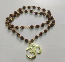 Rudraksha Caping Mala Japa Mala with Rudraksha Brass Om Pendant Religious Item 