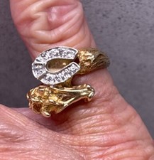 Vintage 14k 3-D Horsehead Diamond Horseshoe Ring, Sz. 6, 6.4g