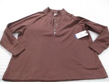 Terra Sky Womens Jacket 1x Brown High Neck Zips Long Sleeve Fleece Cotton Blend