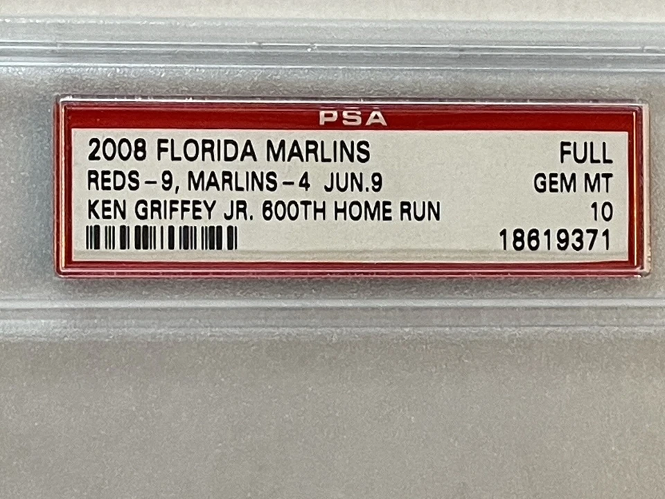 Griffey Jr 2008 Ticket 600 Home Run PSA 10 Florida - Image 2 of 3