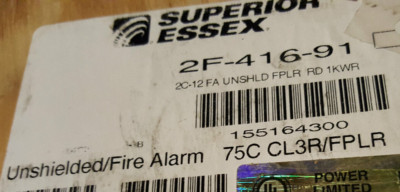 Superior Essex 2F-41x-91 12/2C Solid Riser Fire Alarm/Security Cable Red /100ft