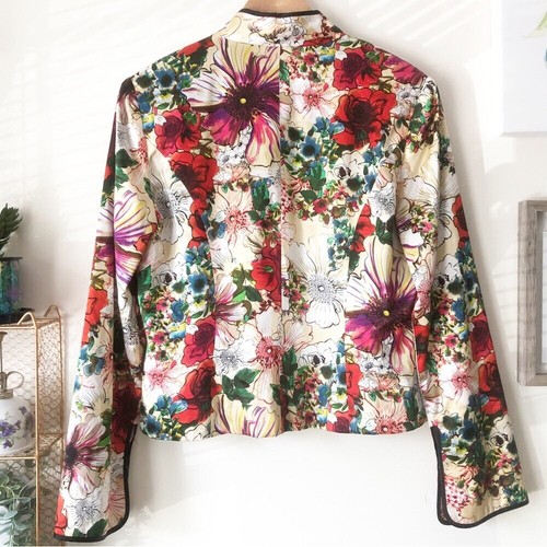 JS Collections 100% Silk Bold Colorful Floral Cheongsam Style Jacket Size 14 - Picture 2 of 12