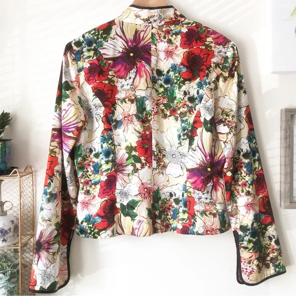 JS Collections 100% Silk Colorful Floral Cheongsam Style Evening Jacket Size  14 - Image 3 of 4