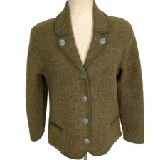 Original Salzburger Austria Jacket Women 42 Olive Green Silver Buttons Wool VTG