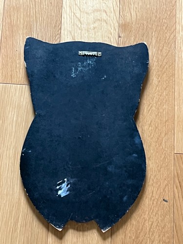Vintage Super Cute Chippy MCM Owl Mirror on Black Painted Wood Plaque Wall Hangi - Picture 6 of 8