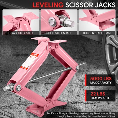 5000lbs Capacity 24in Lift Steel Pink Leveling Scissor Car Jack