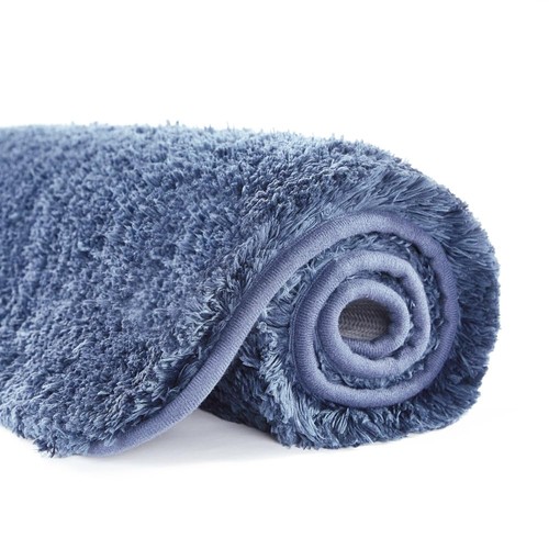 Non Slip Bath Mat (16 x 24, Blue) Water Absorbent Soft Microfiber Rug Machine...