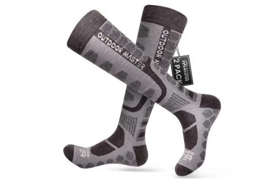 4 Pairs of Outdoor Master Merino Wool Ski Socks UK Size L 7-9.5 Grey