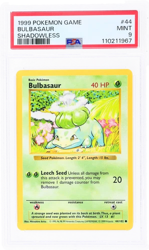 1999 Pokemon Base Set Bulbasaur Shadowless #44 PSA 9