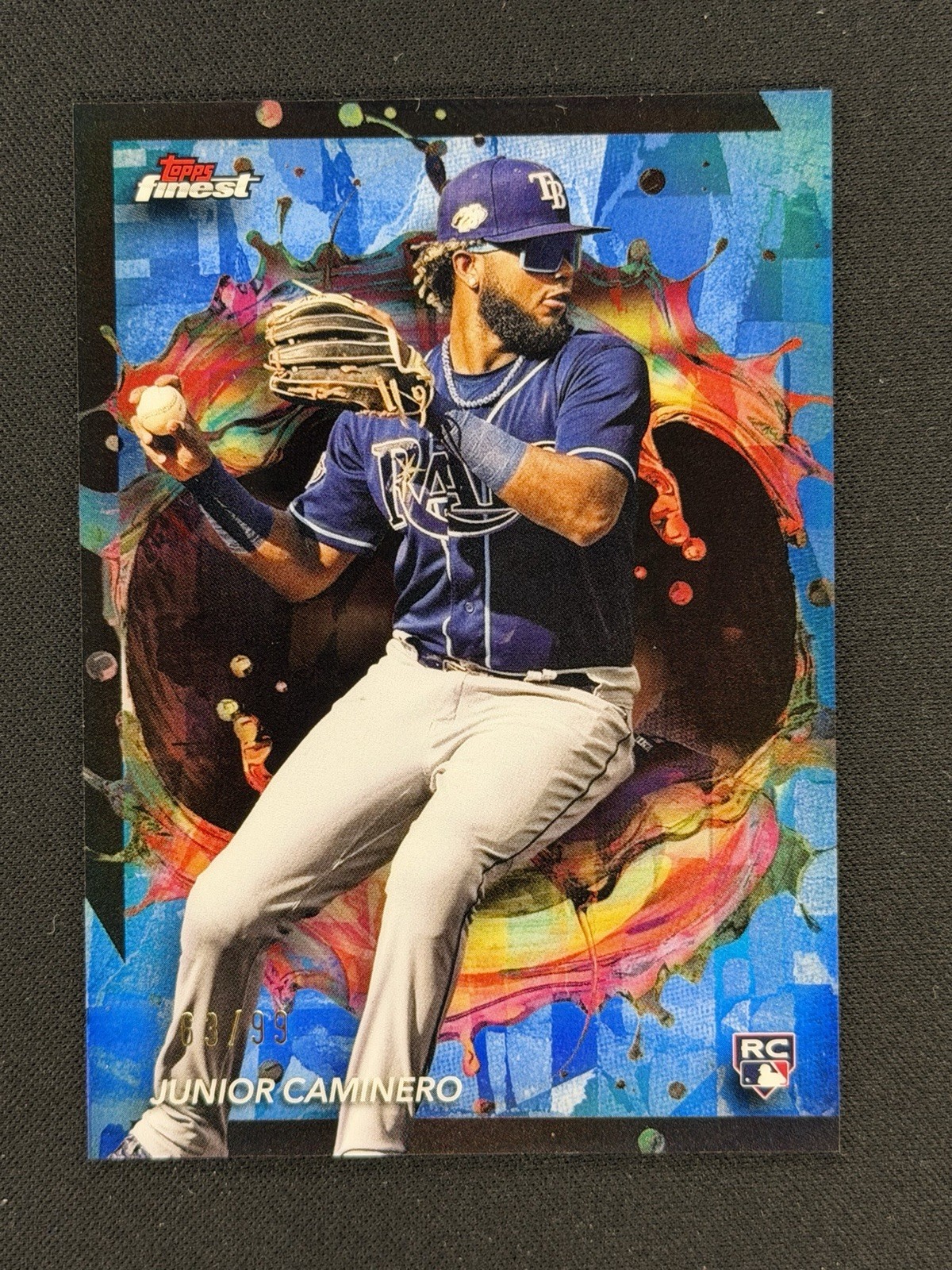 2024 Topps Finest - Rare Junior Caminero #203 Blue Refractor /99 (RC)