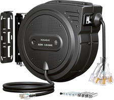 12 Gauge Extension Cord Reel, 60 FT Retractable Extension Cord, 12 AWG/3C SJTOW