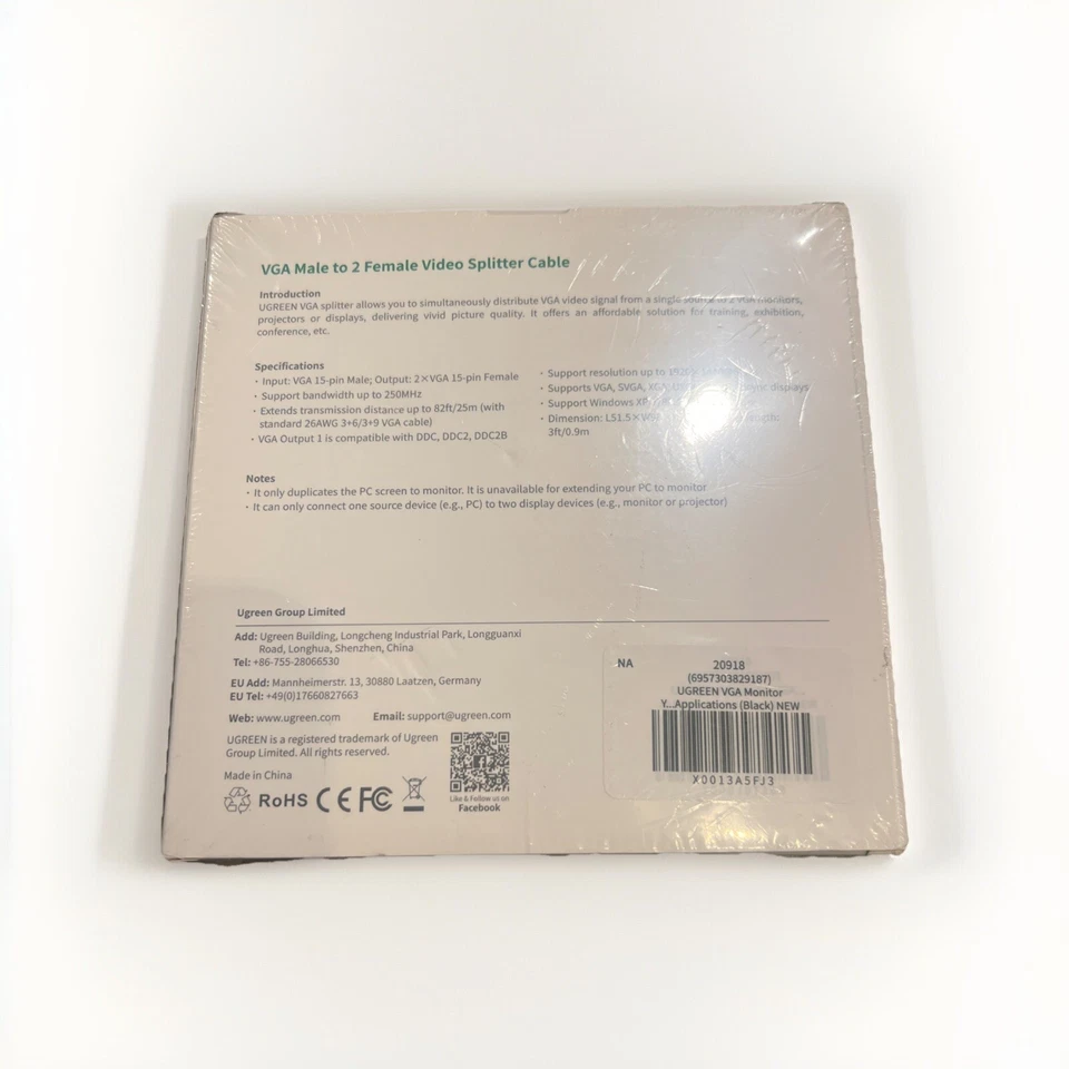 UGREEN 20918 VGA Male to 2 Female Video Splitter Cable - Image 3 of 3